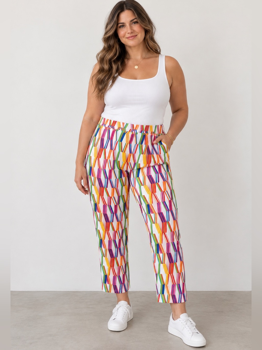 Krazy Larry Multicolor Chevron Print Pull-On Stretch Pants Approx XL